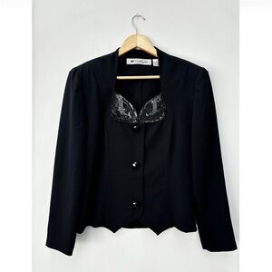 Vintage Ms Chaus Womens Blazer Sz 8 Black Sequins Beaded New Years Evening Party
